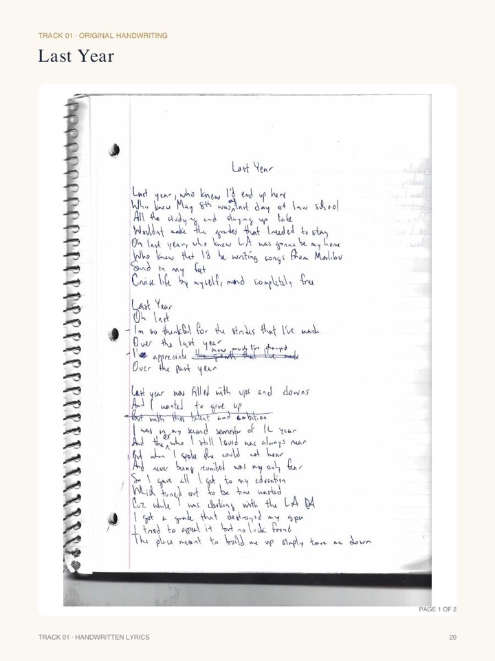 Book page reproducing an original handwritten lyric sheet